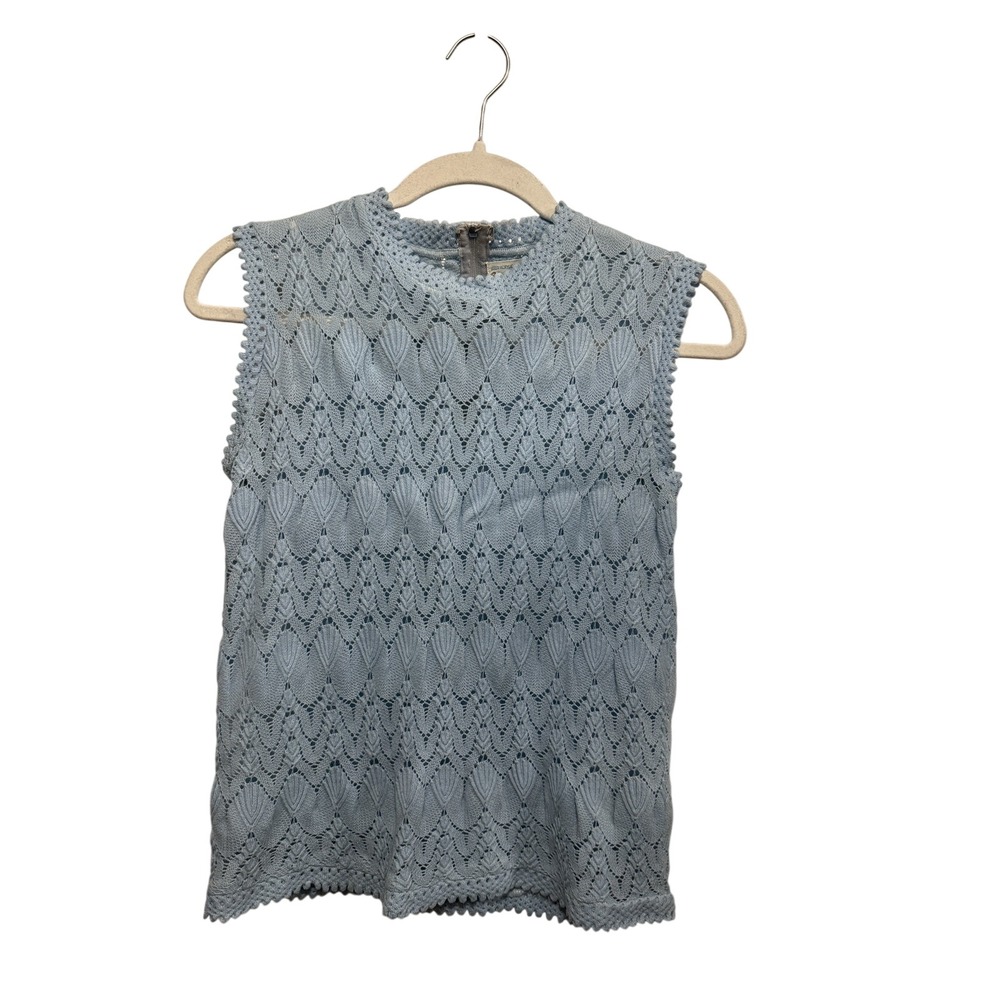 Vintage 60s Vienna Lace Knit Sleeveless‎ Top Tank Small Blue Cottagecore Japan